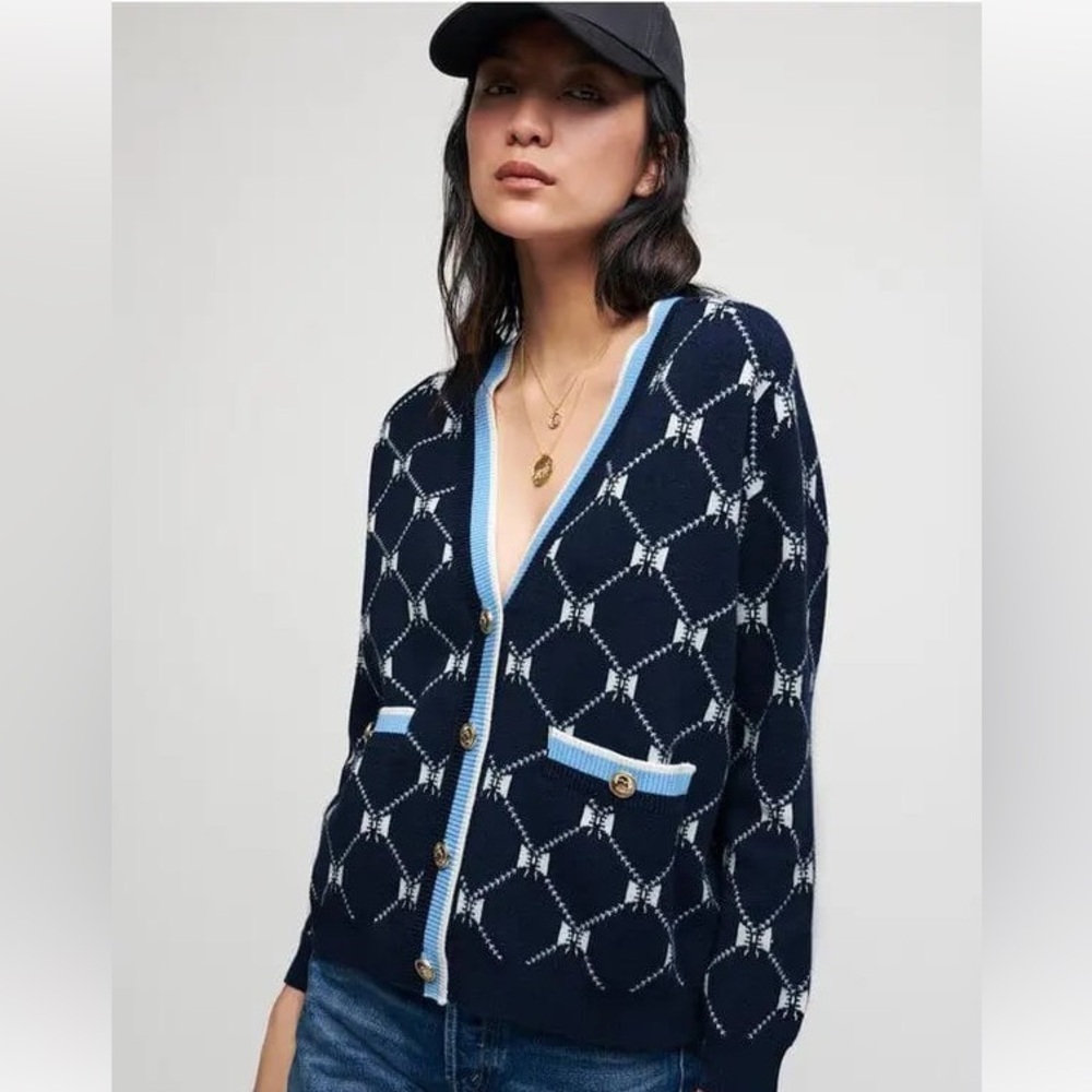 Maje Navy and Light Blue Cardigan - Picture 3 of 4
